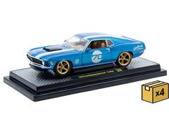 M2MACHINES #40300-142-B-CASE - Edelbrock - 1970 Ford Mustang in Metallic Blue with White Stripe and #70 Racing Graphic in a Non-Returnable 4-Piece CASE