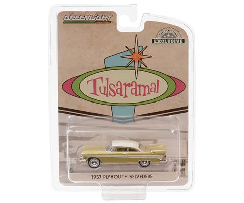 GREENLIGHT 18261 Scale 1/24  PLYMOUTH BELVEDERE TULSA OKLAHOMA 1957 GREEN  BROWN