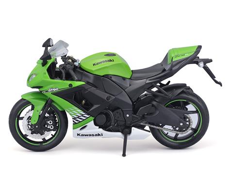 Motorcycles MAISTO 32709GR Kawasaki Ninja ZX 10R Motorcycle in Green Features Include Spring rear suspension Movable kick stand Free rolling wheels Manufacturer specific packaging