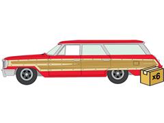 AUTO WORLD #AWSP205-B-CASE - 1964 Ford Country Squire in Poppy Red with Honey-Colored Wood Trim - 6 pieces in a Non-Returnable Factory-Sealed CASE