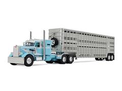 Peterbilt Model 351 with 36 Vintage Sleeper in Blue and White with 45 Wilson Vintage Livestock Trailer #60-1816