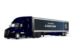 Freightliner Fifth Generation Cascadia Raised Roof Sleeper in black and blue with a 53 Utility Trailer with Skirts Decor #60-1999