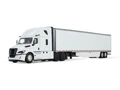 Freightliner Fifth Generation Cascadia Raised Roof Sleeper in white with 53 Utility Trailer with Skirts in White #60-2087