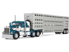 Kenworth W900A with 36 Sleeper in Mariner Blue and Silver and 45 Wilson Vintage Livestock Trailer #60-2136