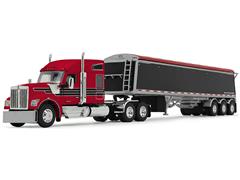DCP #60-2176 - Kenworth W990 in Red and Black with 76 Mid-Roof Sleeper and Lode King Distinction Hopper Trailer