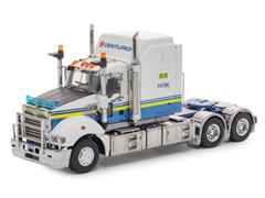 DRAKE #Z01594 - Centurion - Mack Super-Liner Semi Truck with Sleeper Cab in White with Blue and Yellow Stripes and Think Safe Act