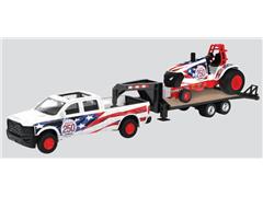 ERTL #44519 - Case IH Truck Hauling Puller Tractor in Gooseneck Trailer - Stars and Stripes America 250 Deco