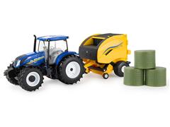 ERTL #61029 - New Holland T6 175 Tractor and 561 Round Baler with Bales