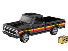GREENLIGHT #30571-CASE - 1977 Ford F-100 Pickup Truck in Raven Black - Free Wheeling Stripes Edition - 12 Pieces in a Non-Returnable Factory-Seal