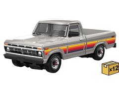 GREENLIGHT #30572-CASE - 1977 Ford F-150 Pickup Truck in Silver Metallic - Free Wheeling Stripes Edition - 12 Pieces in a Non-Returnable Factory-