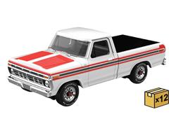 GREENLIGHT #30574-CASE - 1977 Ford F-150 Pickup Truck in White with Orange Stripes - 12 Pieces in a Non-Returnable Factory-Sealed Case