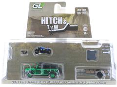 GREENLIGHT #32320-C-SP1 - 2021 Ford Bronco Black Diamond in Green Chrome with Utility Trailer and Motorcycle
