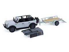 GREENLIGHT #32330-D - 2021 Ford Bronco 4-Door Badlands in Cactus Grey with Utility Trailer and Motorcycle