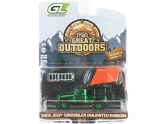 GREENLIGHT #38080-F-SP - 2008 Jeep Wrangler Unlimited Rubicon in Green Chrome with Modern Rooftop Camper