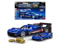 HOT WHEELS #JFR89-DOM02 - Cadillac Project GTP Hypercar Building Kit in Blue - Mattel Brick Shop - Hot Wheels Speed Series