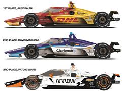 IXO AMERICA #IND64030 - 2025 Indianapolis 500 Victory Row Collectors Set - 1st Place Alex Palou 2nd Place David Malukas 3rd Place