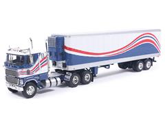 IXO AMERICA #U64TR001S - 1976 Ford CL 9000 in Red White and Blue with Vintage Trailer