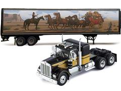 IXO AMERICA #U64TR004S - 1976 Kenworth W900 in Black with Trailer Decorated with Stagecoach Robbery Mural