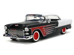 JADA TOYS #33546 - 1955 Chevrolet Belair in Black and White with Red Flame Deco