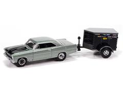 JOHNNY LIGHTNING #JLBT022-1 - Drag Drive - David Armentrouts 1967 Chevrolet II Nova in Willow Green Poly with Small Enclosed Trailer in Gloss Black