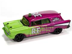 JOHNNY LIGHTNING #JLSF031-5 - Rat Fink - 1957 Chevrolet Ambulance in Magenta Metallic and Bright Green with Silver Graphics