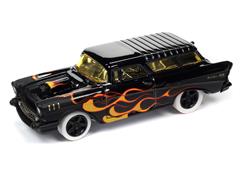 JOHNNY LIGHTNING #JLSP362-B-SP - 1957 Chevrolet Nomad in Gloss Black with Flat Black Front and Flames - Black with Flames