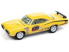 JOHNNY LIGHTNING #JLSP389-B-SP - 1970 Dodge Super Bee in Banana Yellow with Optima Ultimate Street Car Race Graphics and White Lightning Chassis and Rims