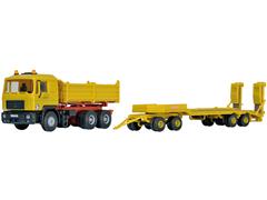 KIBRI #14066 - MAN Dump Truck with 4-Axle Lowboy Trailer -