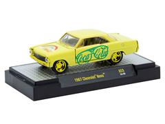 M2MACHINES #52500-A53-C-SP - 1967 Chevrolet Nova in Yellow with Red Coca-cola Decals with Yellow Chrome Rims