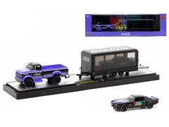 M2MACHINES #56000-TW33-B - Coca-Cola - 1970 Chevrolet C60 Pickup Truck and 1971 Chevrolet Camaro SS 396 in Black and Purple