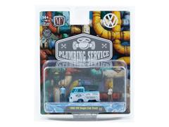 M2MACHINES #67500-15-A-SP - 1960 Volkswagen Single Cab Truck in Blue and White- Plumbing Service with Blue Chrome Rims and Accents