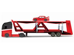 MAISTO #11454-D - Mercedes-Benz Actros 1851 with Car Transporter Trailer in Red and Black with 1990 Mercedes-Benz 1903 in Red