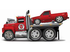 MAISTO #11564-B - Anthonys Automative - 1980 MACK R685ST Flatbed in Red with 1993 Chevrolet 454 SS Pickup in Red