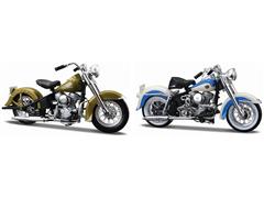 MAISTO #37301-B - 1953 Harley-Davidson Hydra Glide in Gold and 1958 Harley-Davidson Duo Glide in Blue and White - 50s Motorcylce 2-pack