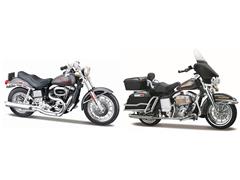 MAISTO #37301-D - 1977 Harley-Davidson FXS Low Rider Metallic Gray and 1978 Harley-Davidson Electra Glide in Black - 70s Motorcylce 2-pack