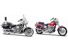 MAISTO #37301-F - 1993 Harley-Davidson Heritage Softail Black and White and 1999 Harley-Davidson Dyna Low Rider in Red - 90s Motorcycle 2-