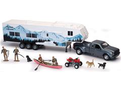 NEW-RAY #SS-10706A - Pickup Truck in Grey with Fifth Wheel Camper and Accessories