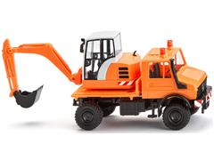 WIKING #064704 - 1975-93 Unimog Flatbed with Excavator in Municipal Orange